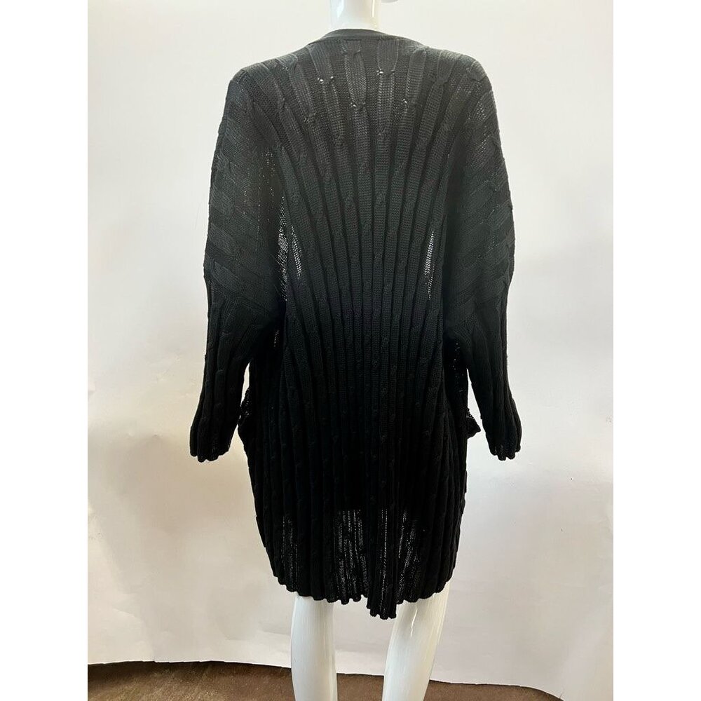 Eskandar Black Cable Knit Long Cardigan Sweater Open Front With Pockets Womens 1 - Picture 6 of 12